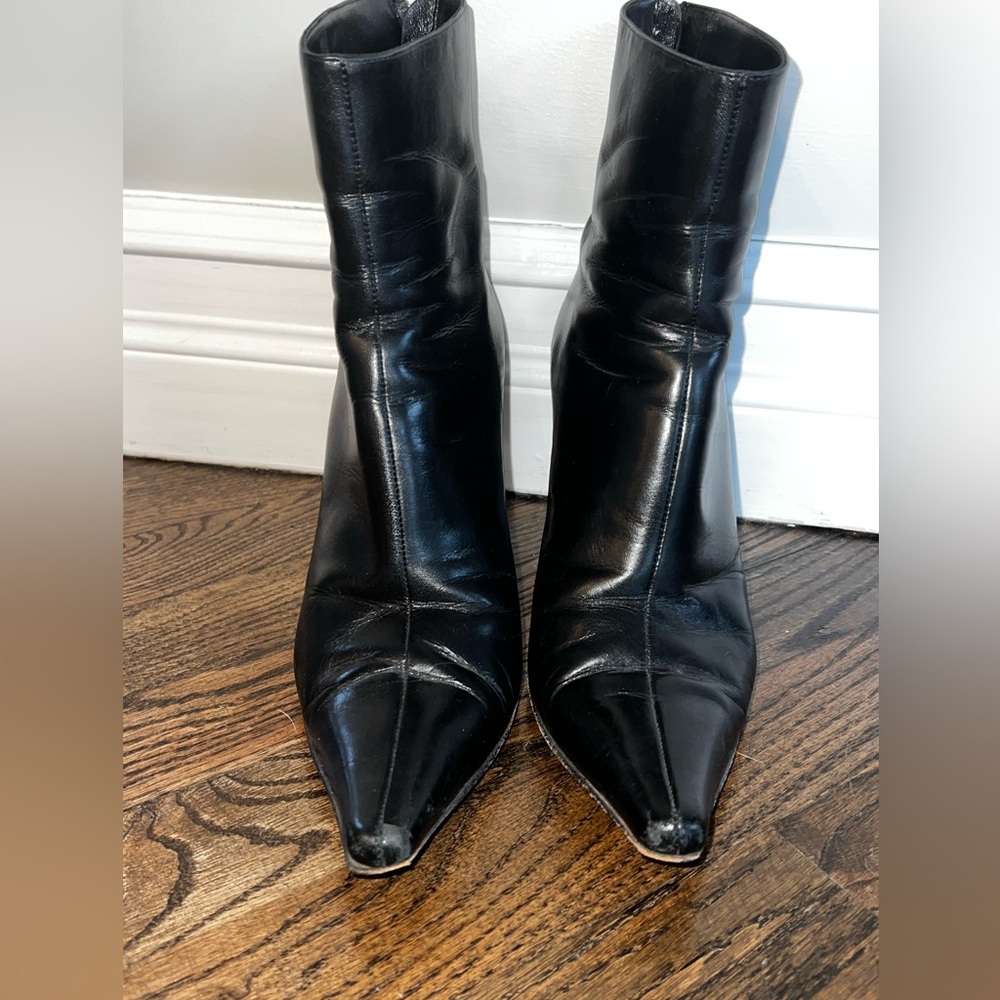 Jimmy Choo Black Leather Pointed Stiletto Bootie size 38